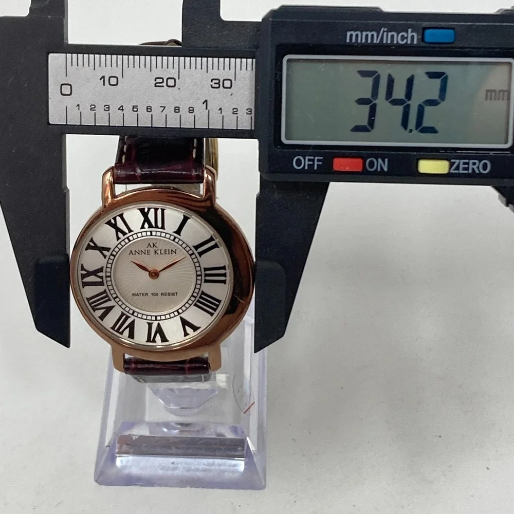 Anne Klein Womens Watch 34mm Rose Gold Tone Asymmetric Leather New Battery 7.75